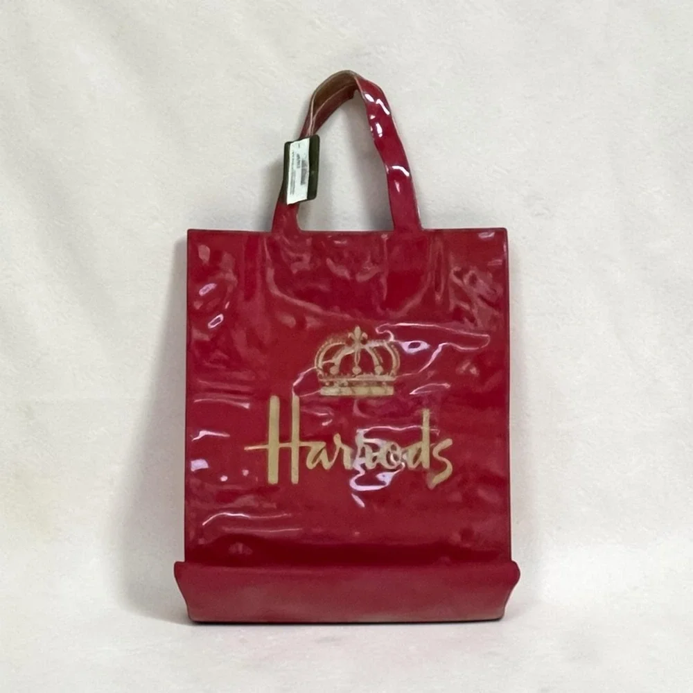 NWT Harrods London Iconic Crown Logo Red PVC Glossy Bag Tote Limited Edition